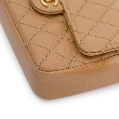 Chanel Beige Quilted Lambskin Leather Mini Flap Key Ring Bag Charm