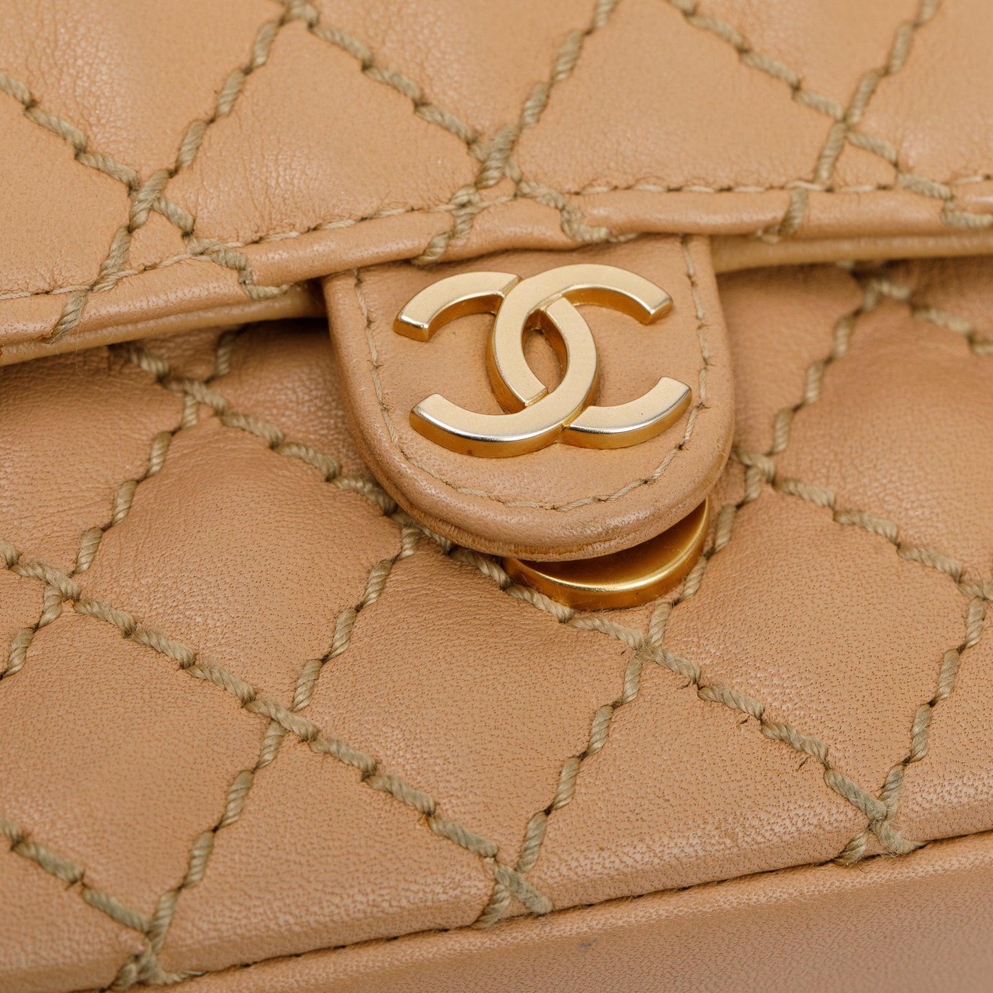 Chanel Beige Quilted Lambskin Leather Mini Flap Key Ring Bag Charm