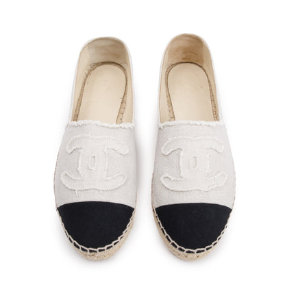 Chanel Beige/Black Canvas Interlocking CC Logo Espadrilles, Size 37