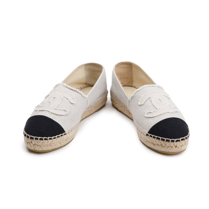 Chanel Beige/Black Canvas Interlocking CC Logo Espadrilles, Size 37