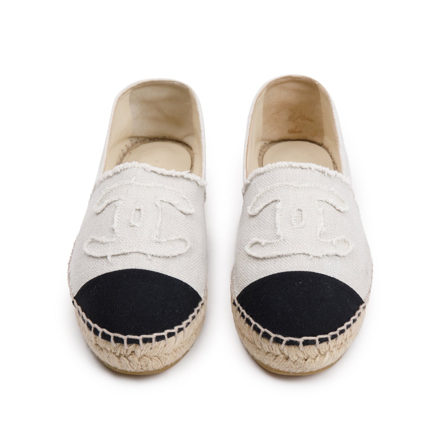 Chanel Beige/Black Canvas Interlocking CC Logo Espadrilles, Size 37