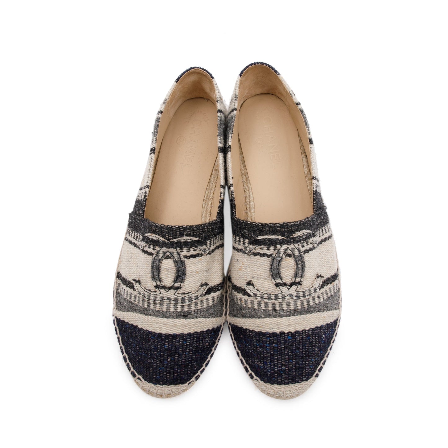 Chanel Beige/Black Wool Tweed Lambskin Espadrilles, Size 43