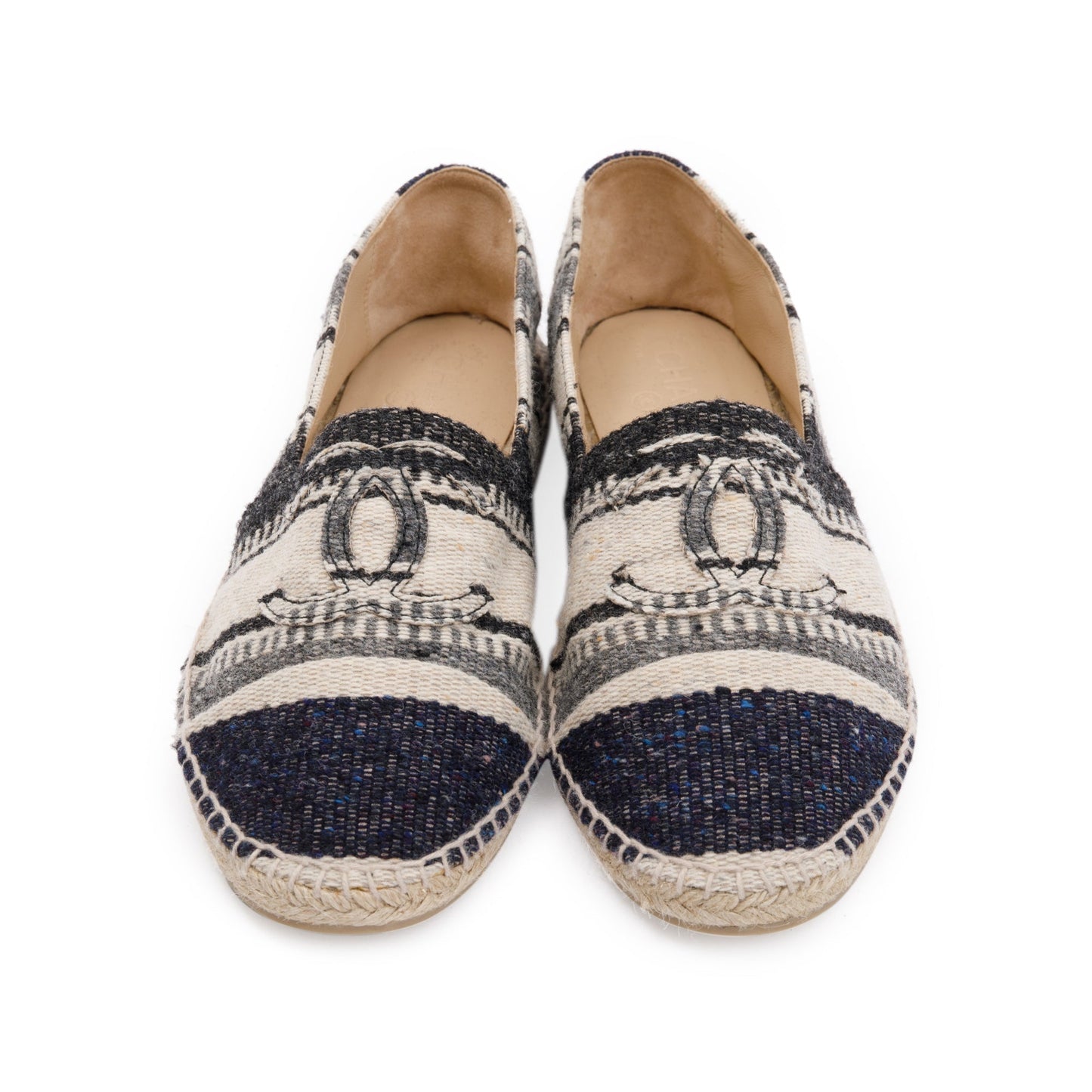 Chanel Beige/Black Wool Tweed Lambskin Espadrilles, Size 43