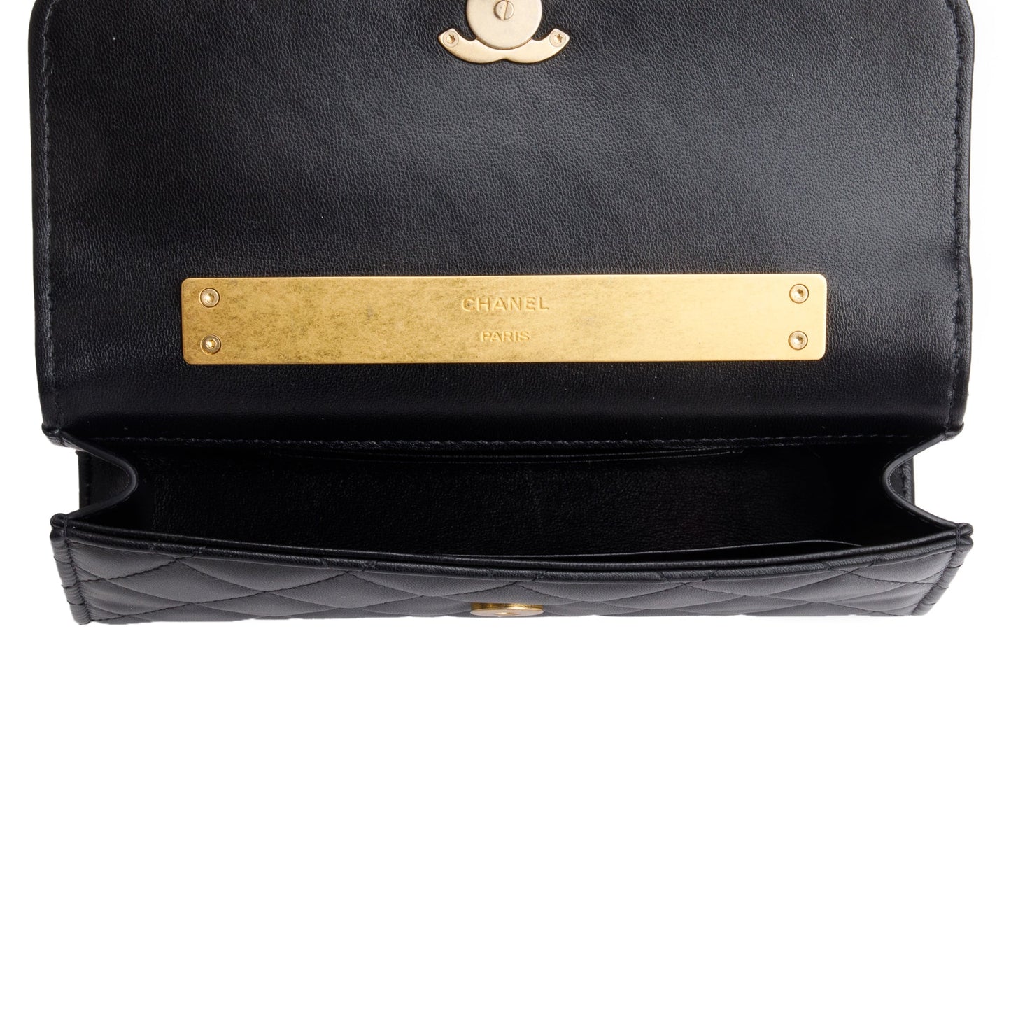 Chanel Black 2023 Lambskin Enamel Top Handle Phone Holder