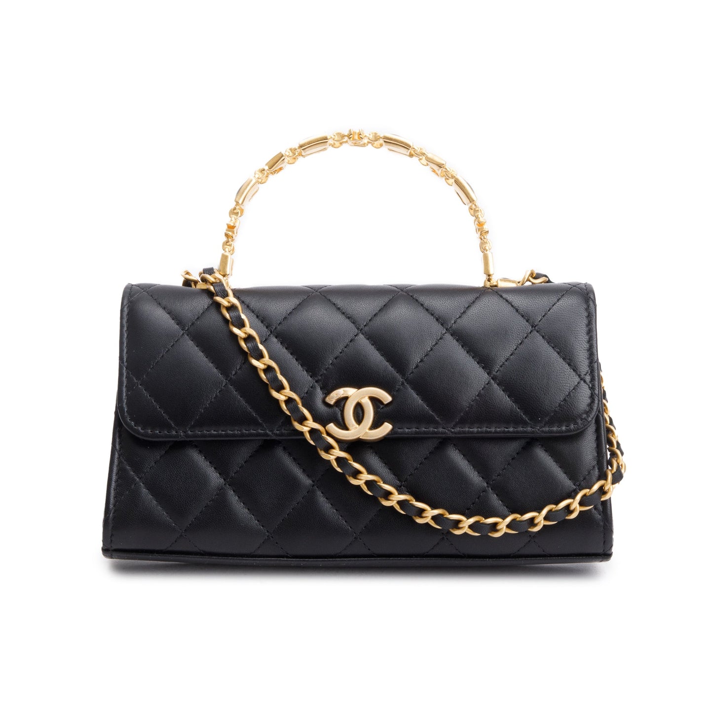 Chanel Black 2023 Lambskin Enamel Top Handle Phone Holder