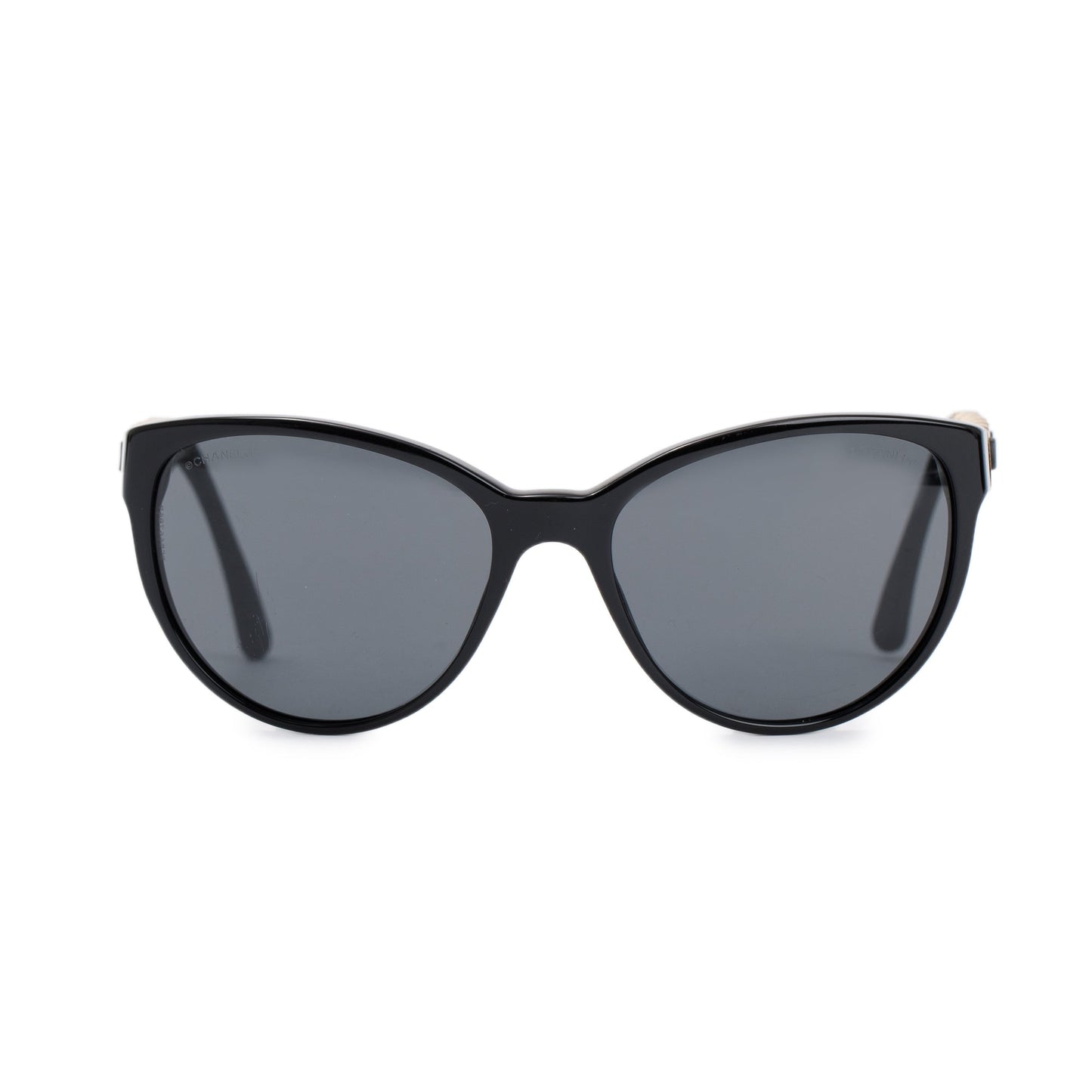 Chanel Black 5215-Q Interlocking CC Leather & Chain Link Sunglasses
