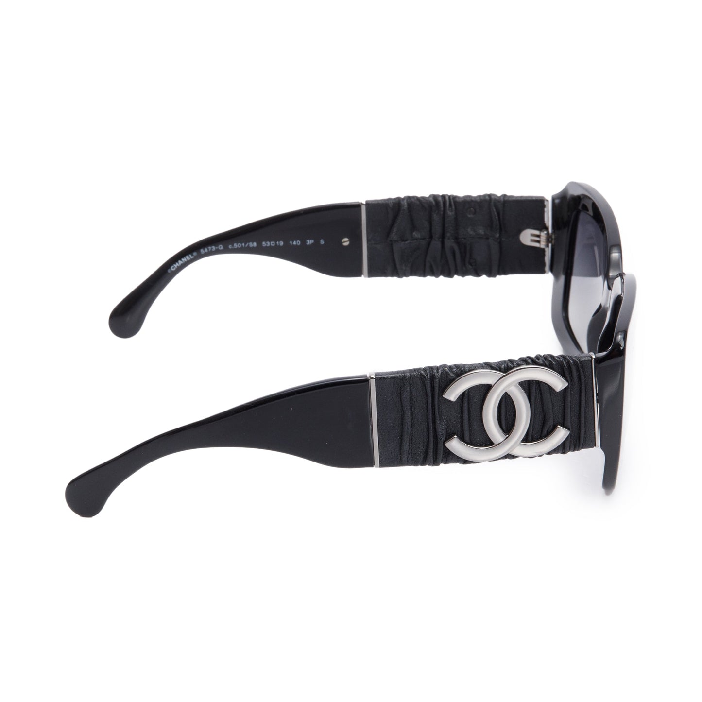 Chanel Black Acetate Calfskin Polarized Square Sunglasses 5473-Q