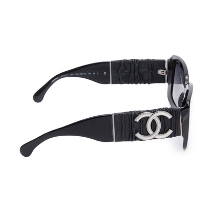 Chanel Black Acetate Calfskin Polarized Square Sunglasses 5473-Q
