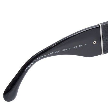 Chanel Black Acetate Calfskin Polarized Square Sunglasses 5473-Q