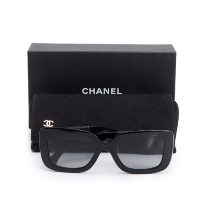 Chanel Black Acetate Calfskin Polarized Square Sunglasses 5473-Q