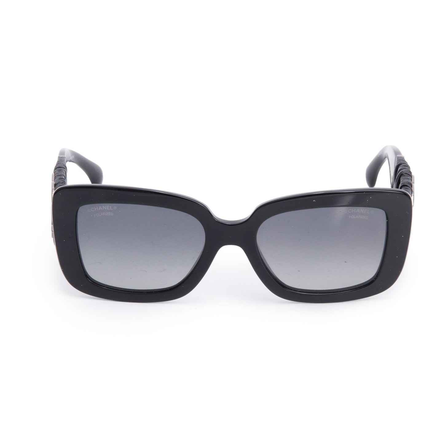 Chanel Black Acetate Calfskin Polarized Square Sunglasses 5473-Q