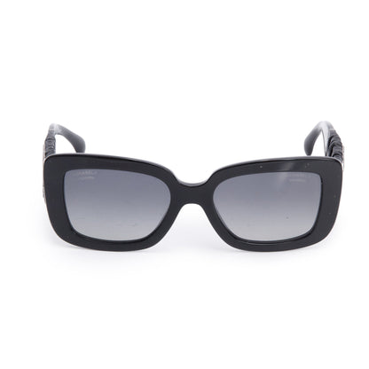 Chanel Black Acetate Calfskin Polarized Square Sunglasses 5473-Q
