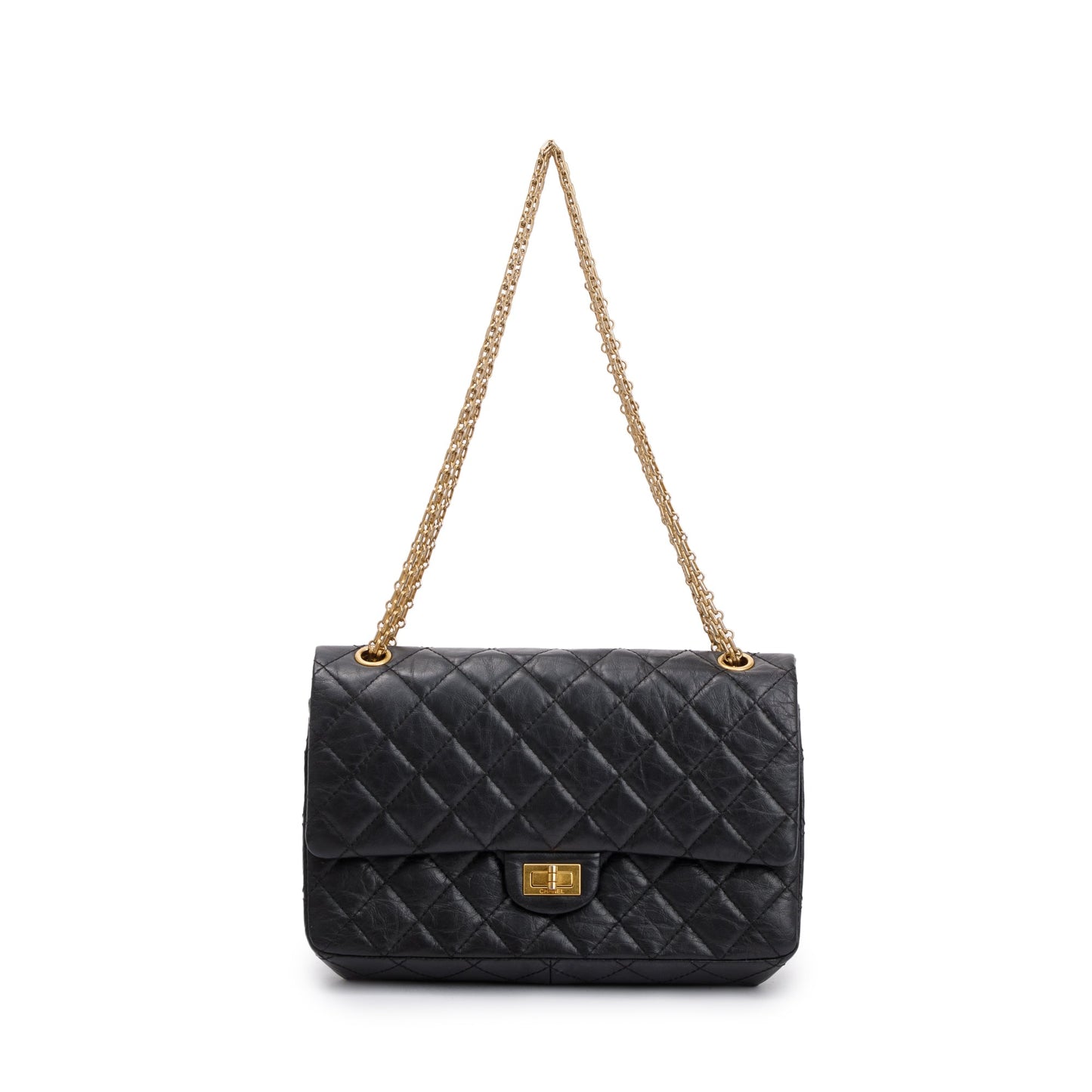 Chanel Black Aged Calfskin Leather 2.55 Reissue 226 Double Flap Bag