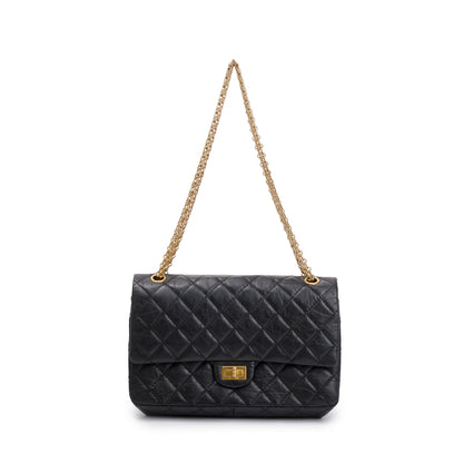 Chanel Black Aged Calfskin Leather 2.55 Reissue 226 Double Flap Bag