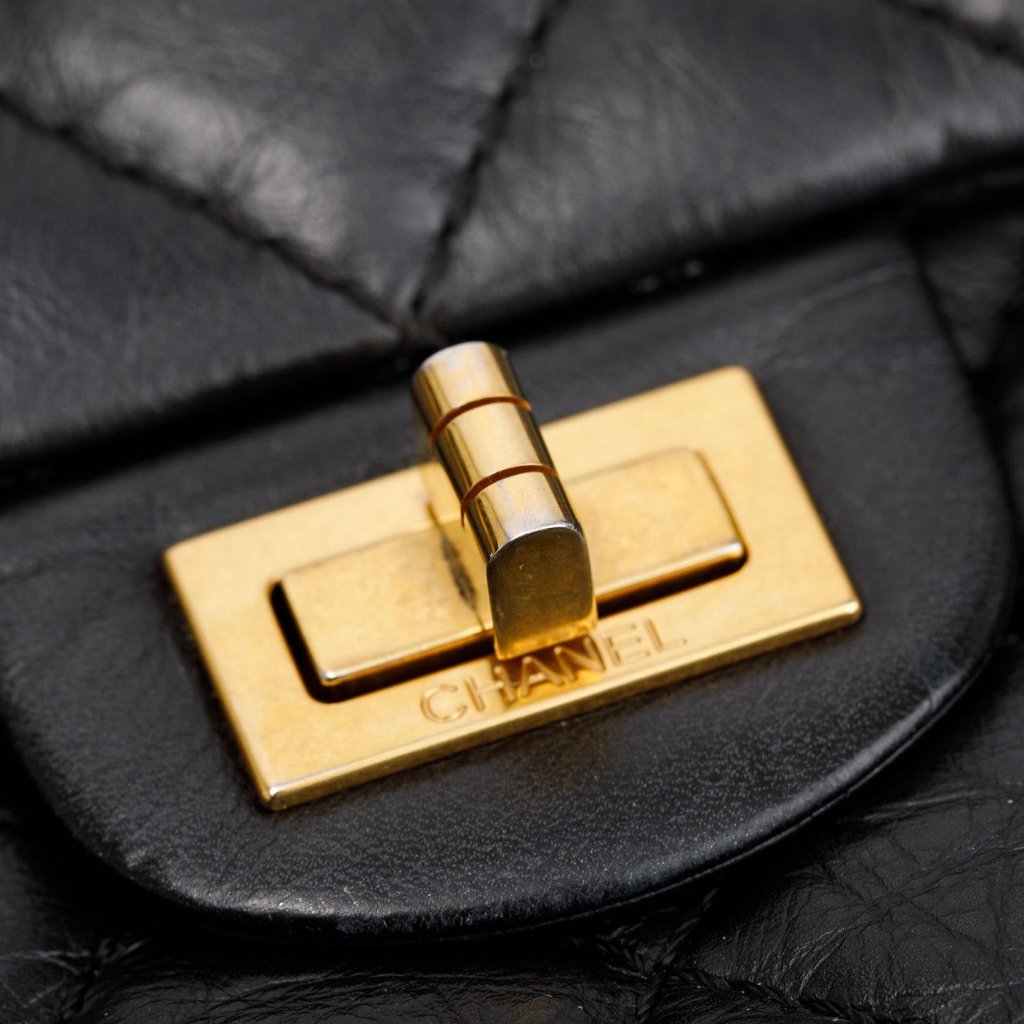 Chanel Black Aged Calfskin Leather 2.55 Reissue 226 Double Flap Bag