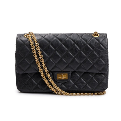 Chanel Black Aged Calfskin Leather 2.55 Reissue 226 Double Flap Bag
