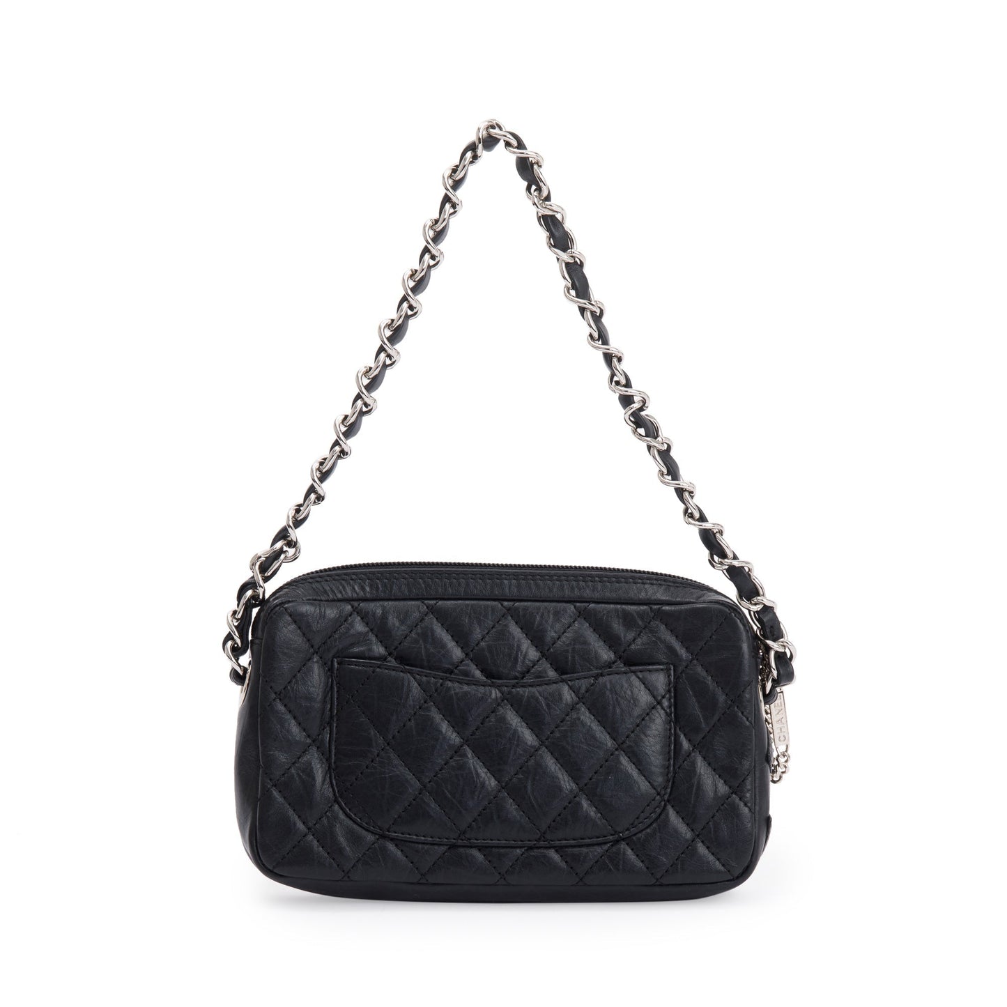 Chanel Black Aged Calfskin Leather Cotton Club Pochette