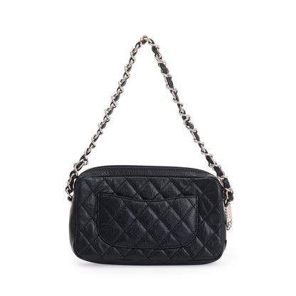 Chanel Black Aged Calfskin Leather Cotton Club Pochette