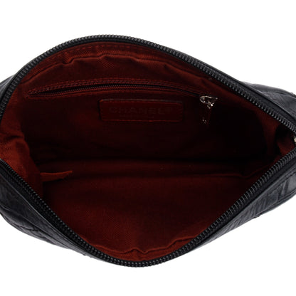 Chanel Black Aged Calfskin Leather Cotton Club Pochette