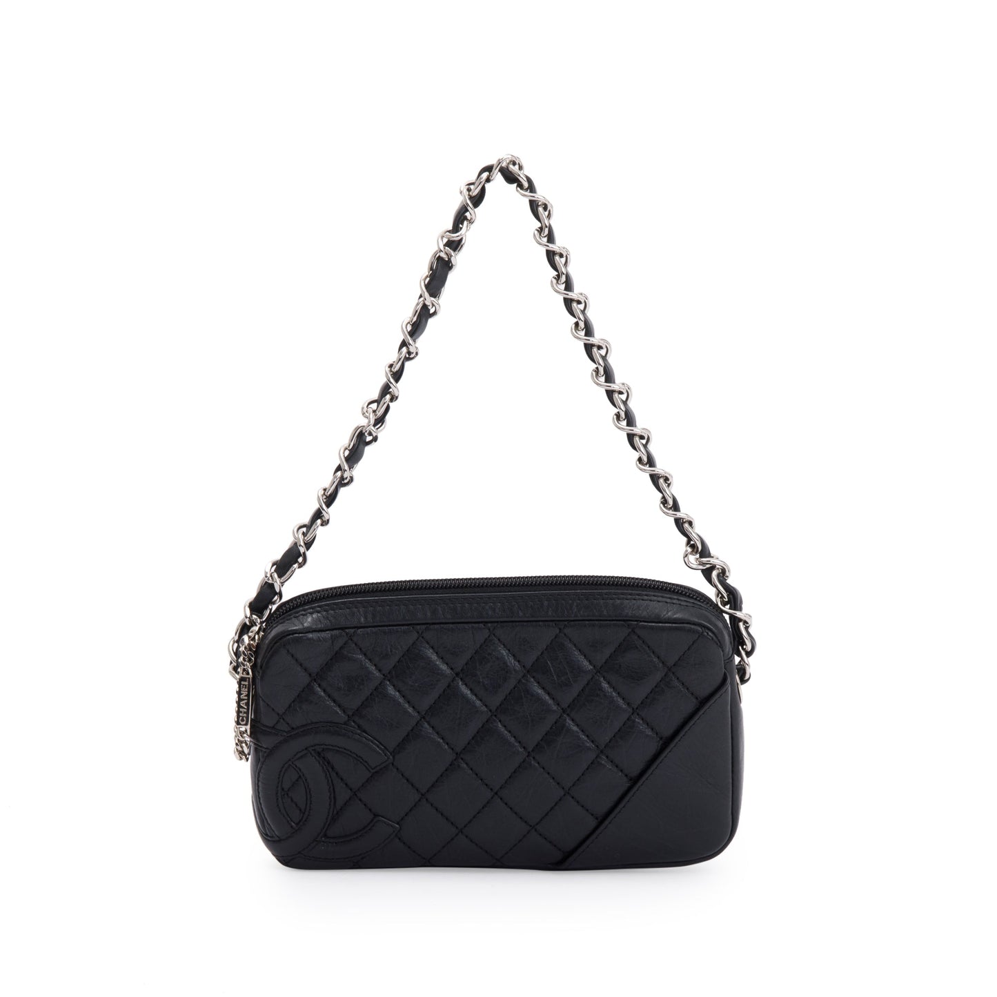 Chanel Black Aged Calfskin Leather Cotton Club Pochette