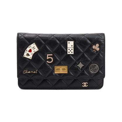 Chanel Black Aged Calfskin Leather Lucky Charms Reissue Wallet on Chain