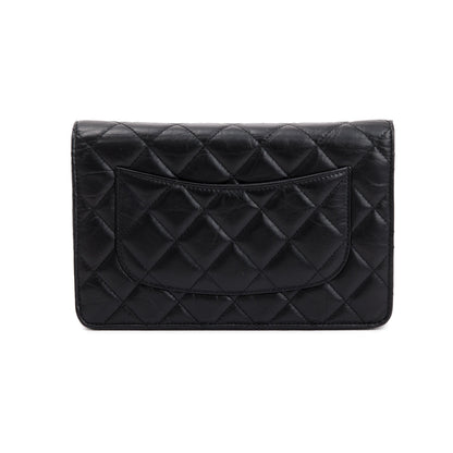 Chanel Black Aged Calfskin Leather Lucky Charms Reissue Wallet on Chain