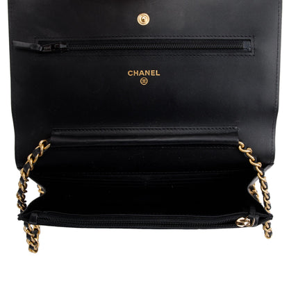 Chanel Black Aged Calfskin Leather Lucky Charms Reissue Wallet on Chain