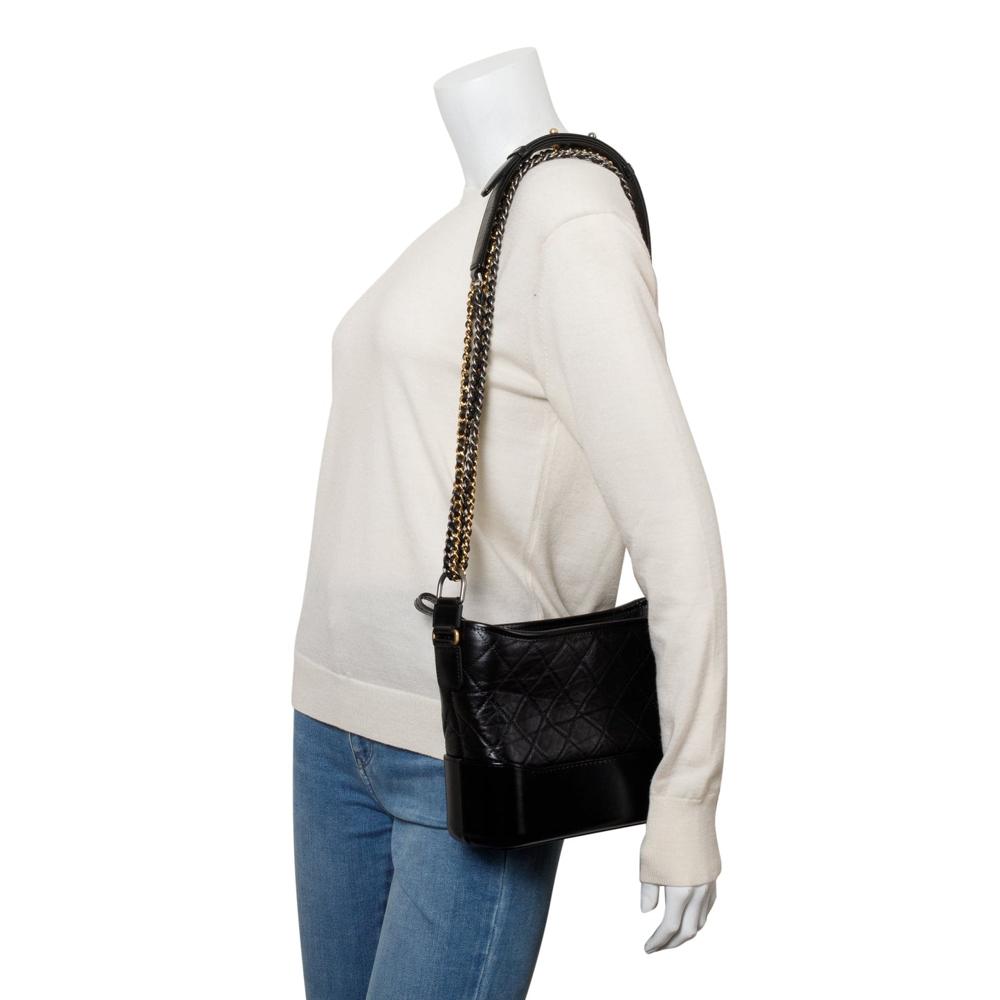 Chanel Black Aged Calfskin Leather Small Gabrielle Hobo