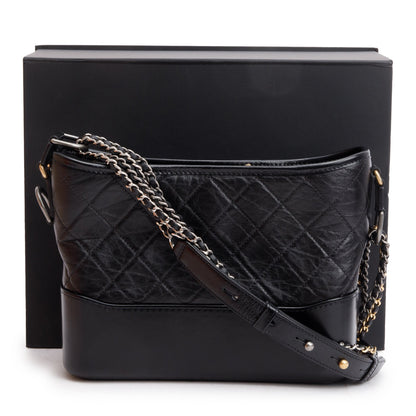 Chanel Black Aged Calfskin Leather Small Gabrielle Hobo