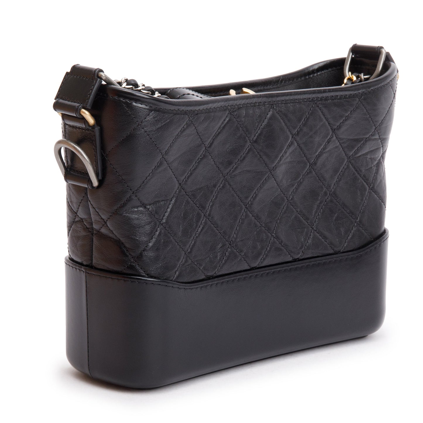 Chanel Black Aged Calfskin Leather Small Gabrielle Hobo