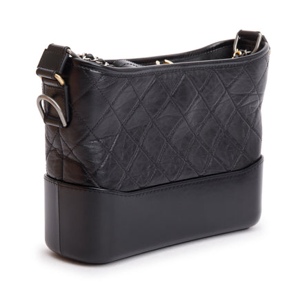 Chanel Black Aged Calfskin Leather Small Gabrielle Hobo