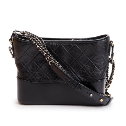 Chanel Black Aged Calfskin Leather Small Gabrielle Hobo