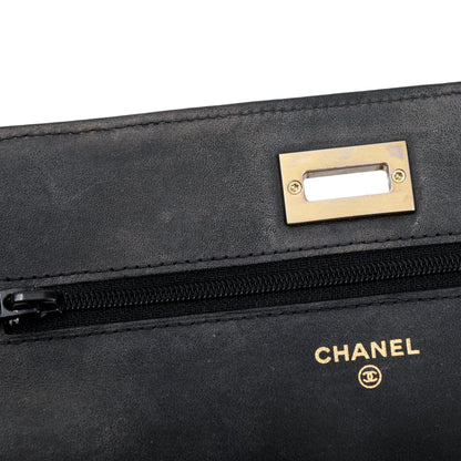 Chanel Black Aged Calfskin Leather Reissue Wallet on Chain