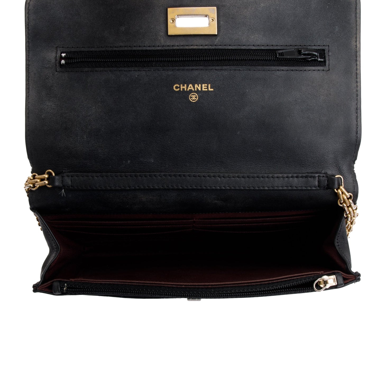Chanel Black Aged Calfskin Leather Reissue Wallet on Chain