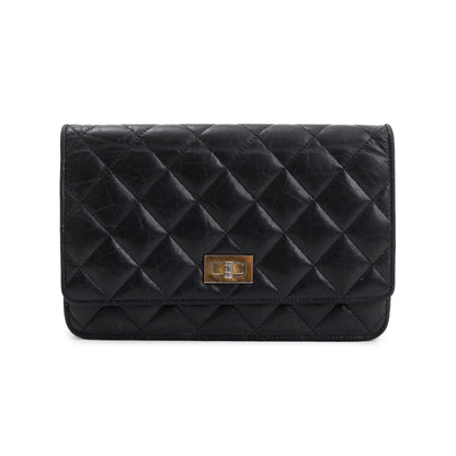 Chanel Black Aged Calfskin Leather Reissue Wallet on Chain