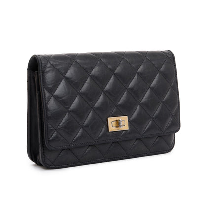 Chanel Black Aged Calfskin Leather Reissue Wallet on Chain