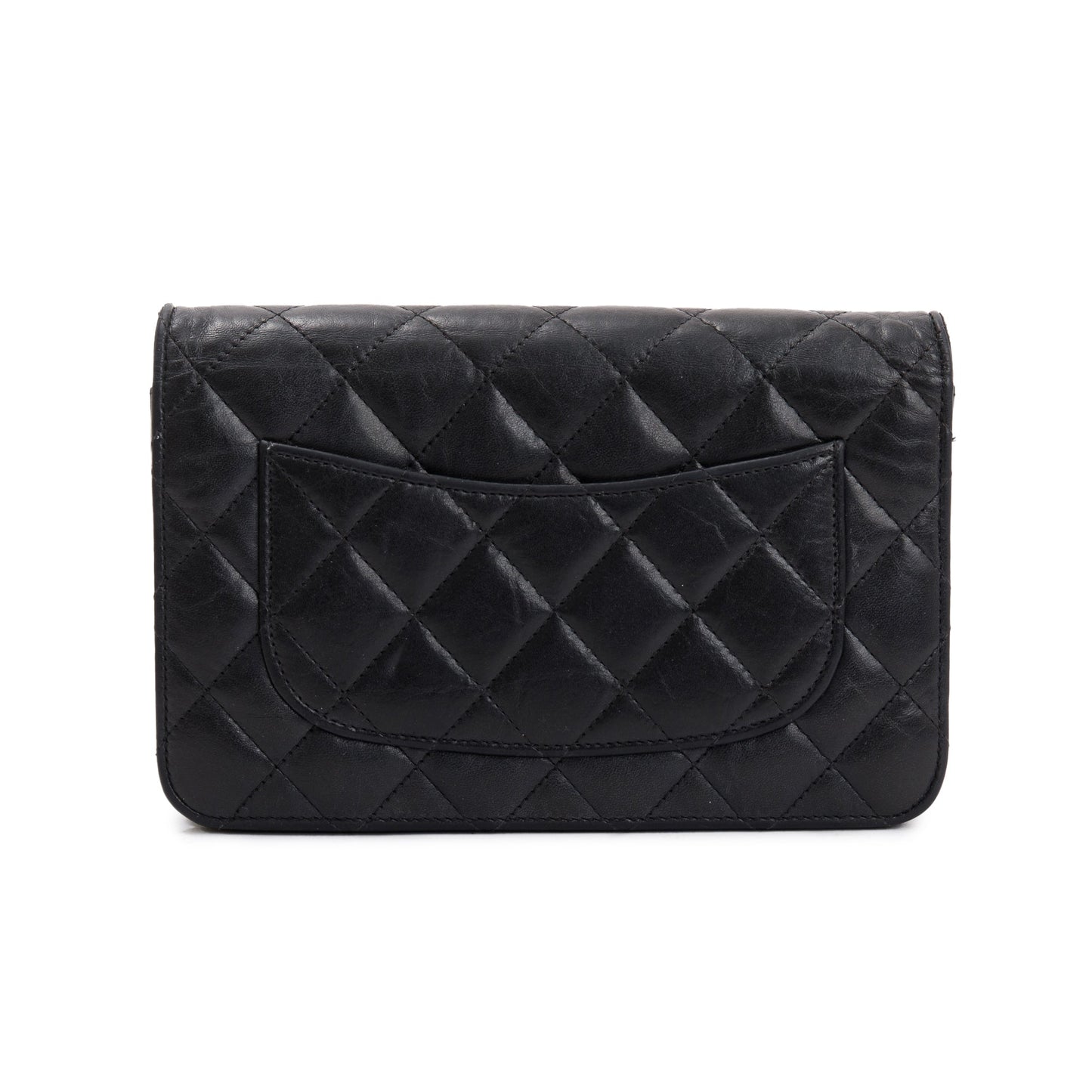 Chanel Black Aged Calfskin Leather Reissue Wallet on Chain