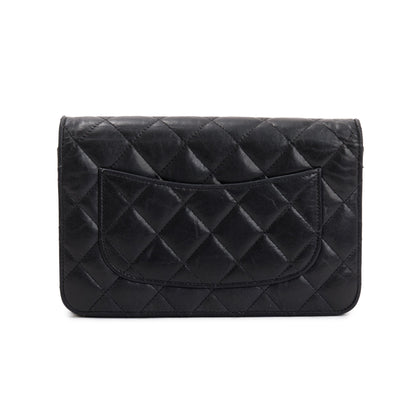Chanel Black Aged Calfskin Leather Reissue Wallet on Chain