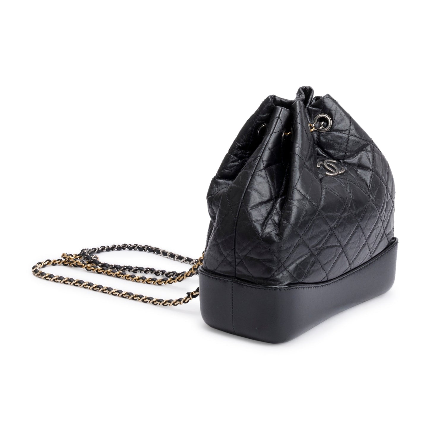 Chanel Black Aged Calfskin Leather Small Gabrielle Backpack