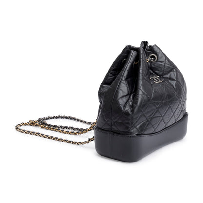 Chanel Black Aged Calfskin Leather Small Gabrielle Backpack