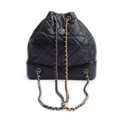 Chanel Black Aged Calfskin Leather Small Gabrielle Backpack