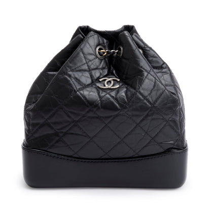 Chanel Black Aged Calfskin Leather Small Gabrielle Backpack