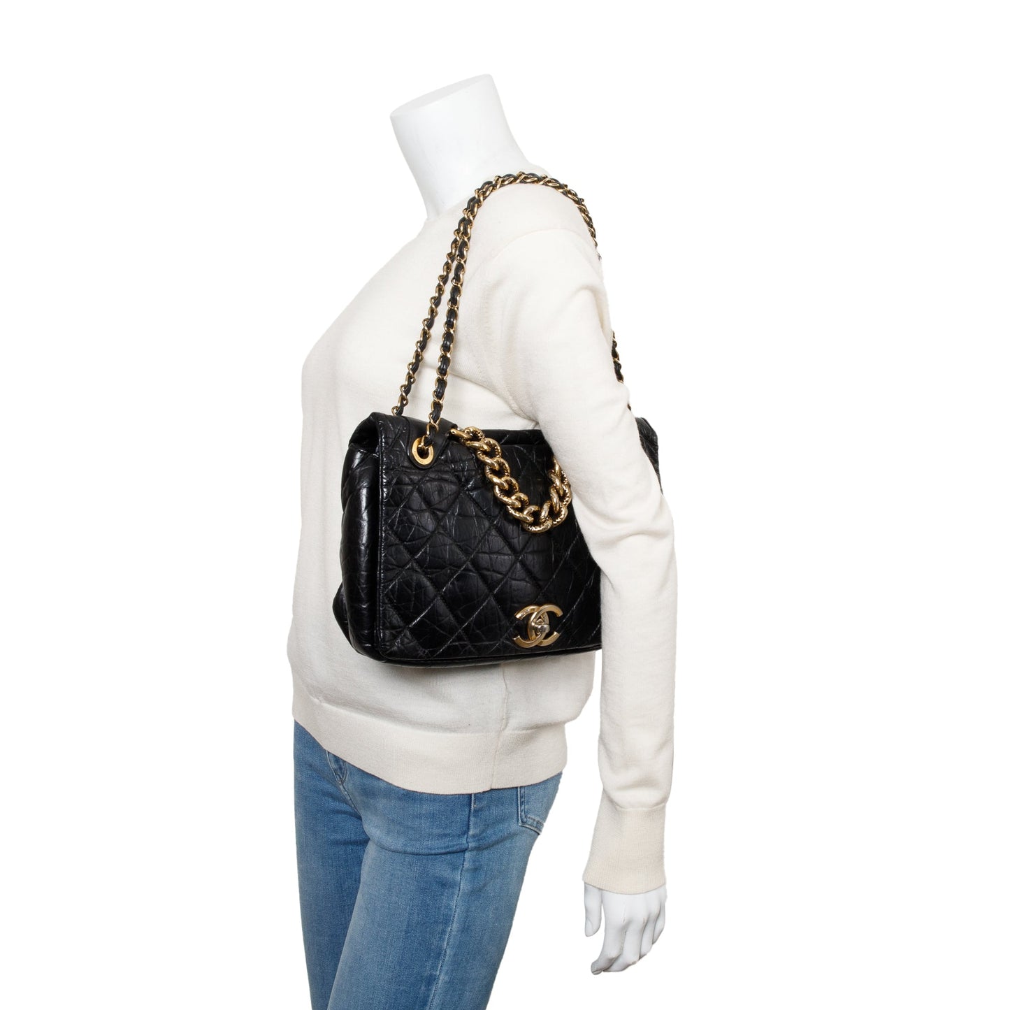 Chanel Black Aged Calfskin Leather Small Pondicherry Flap Bag
