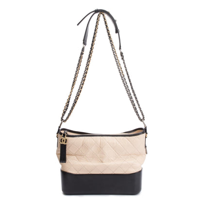 Chanel Black & Beige Aged Calfskin Leather Medium Gabrielle Hobo