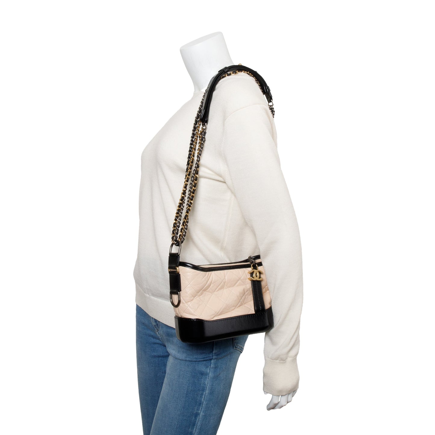 Chanel Black & Beige Aged Calfskin Leather Small Gabrielle Hobo