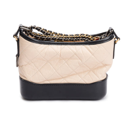 Chanel Black & Beige Aged Calfskin Leather Small Gabrielle Hobo