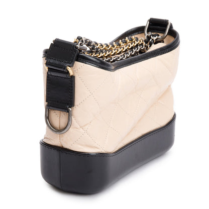 Chanel Black & Beige Aged Calfskin Leather Small Gabrielle Hobo