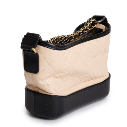 Chanel Black & Beige Aged Calfskin Leather Small Gabrielle Hobo