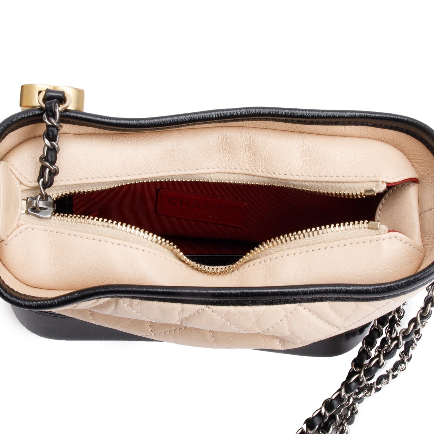 Chanel Black & Beige Aged Calfskin Leather Small Gabrielle Hobo
