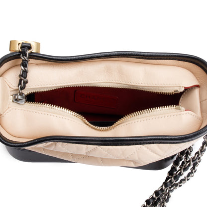 Chanel Black & Beige Aged Calfskin Leather Small Gabrielle Hobo